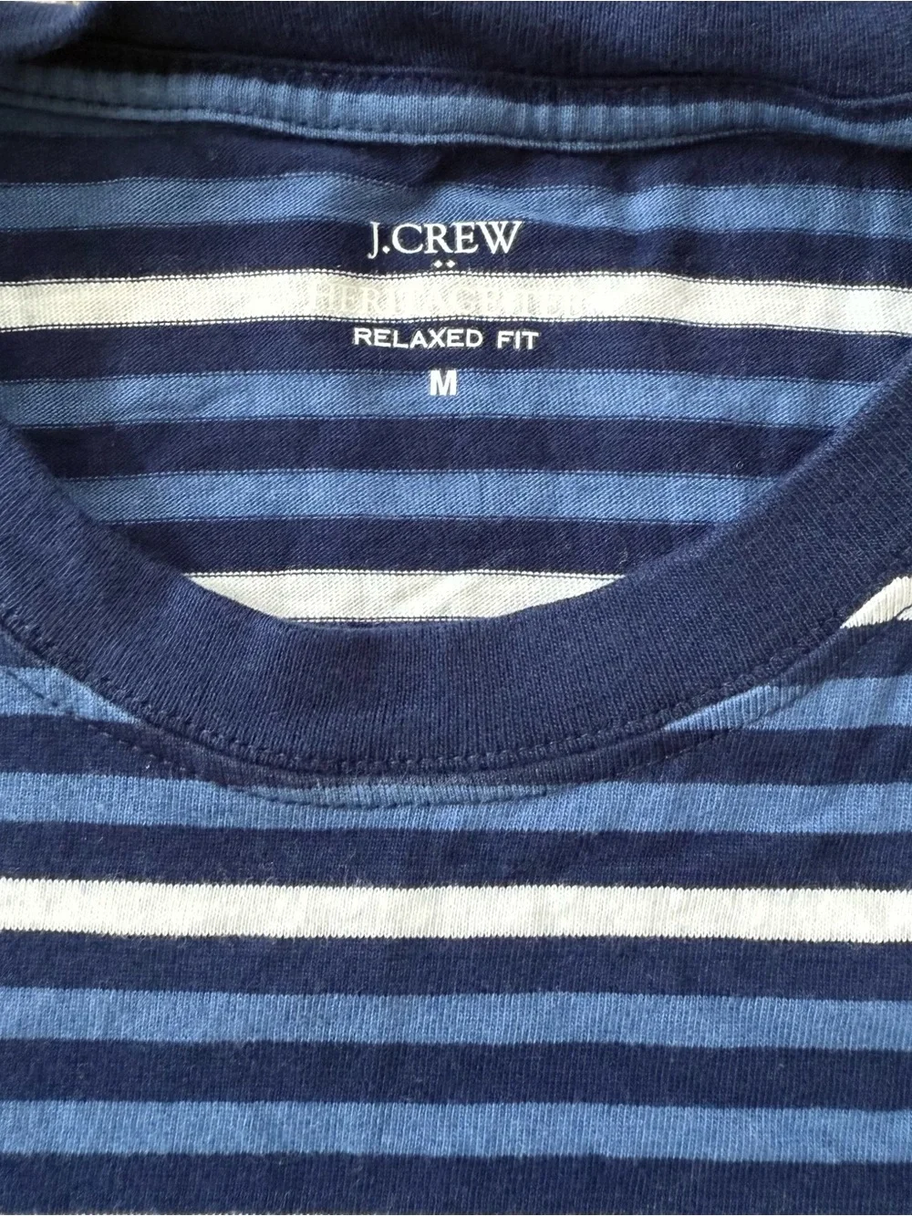 Men's J.Crew Navy and White Stripe Relaxed Fit Crewneck T-Shirt
